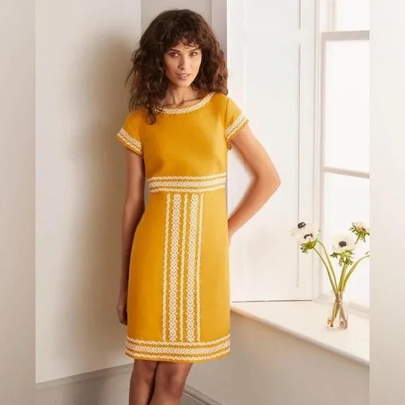 Boden - Laura Linen Embroidered Dress Sz 6L - Picture 3 of 13